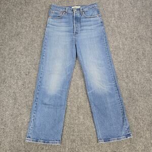 Levi's Premium Ribcage Straight Jeans Womens 28x27 High Rise Button Fly Blue
